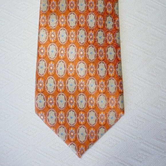 ERMENIGILDO ZEGNA silk tie coral orange blue geometric floral